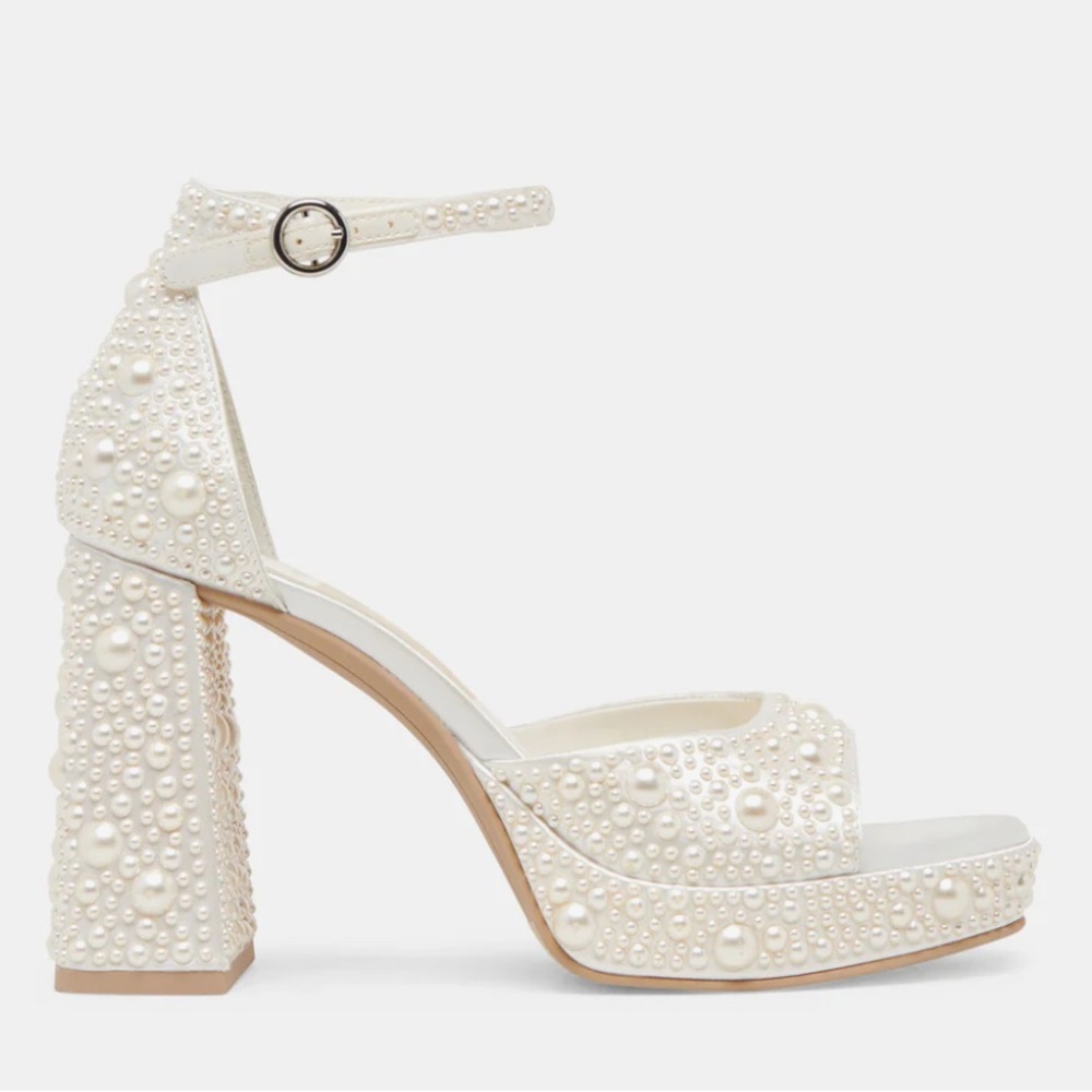 Dolce Vita Pearl-Studded Cream Heels